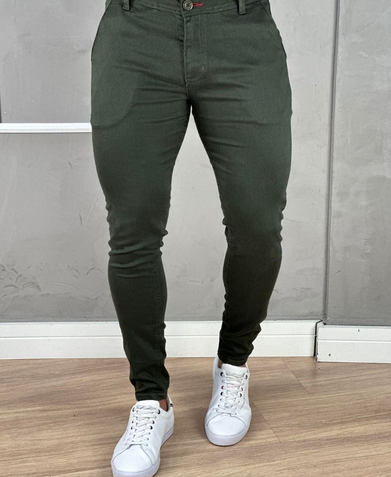 Calça Alfaiataria Verde Militar Masculina Super Skinny  - Paladho´s Jeans
