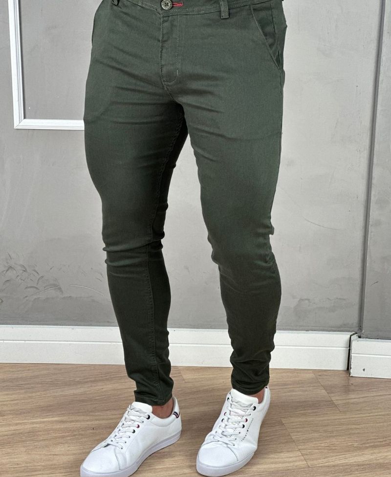 Calça Alfaiataria Verde Militar Masculina Super Skinny  - Paladho´s Jeans