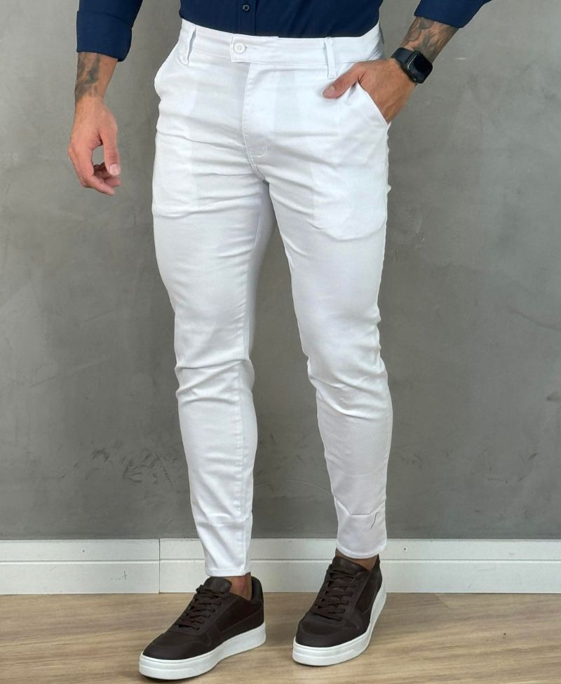 Calça Branca Masculina Alfaiataria Super Skinny - Truehero