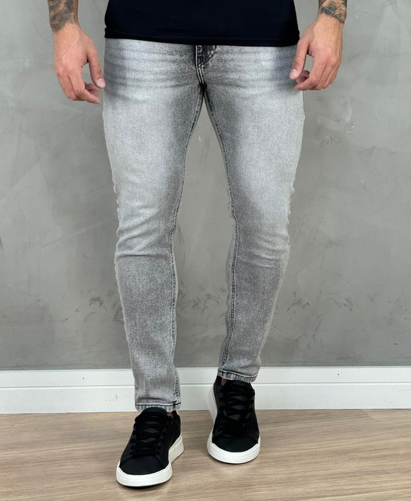 Calça Jeans Cinza Mescla Masculina Skinny Lisa  - Visual Jeans