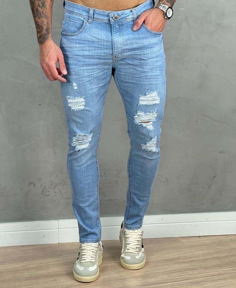 Calça Jeans Claro Masculina Destroyed - City Denim