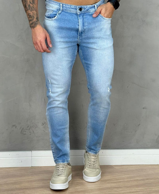 Calça Jeans Claro Masculina Skinny Com Rasgo - Visual Jeans