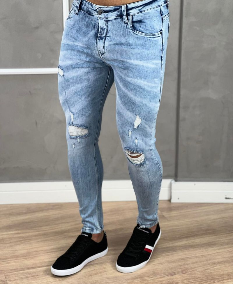 Calça Jeans Claro Mesclado Masculina Skinny Destroyd - Jay Jones