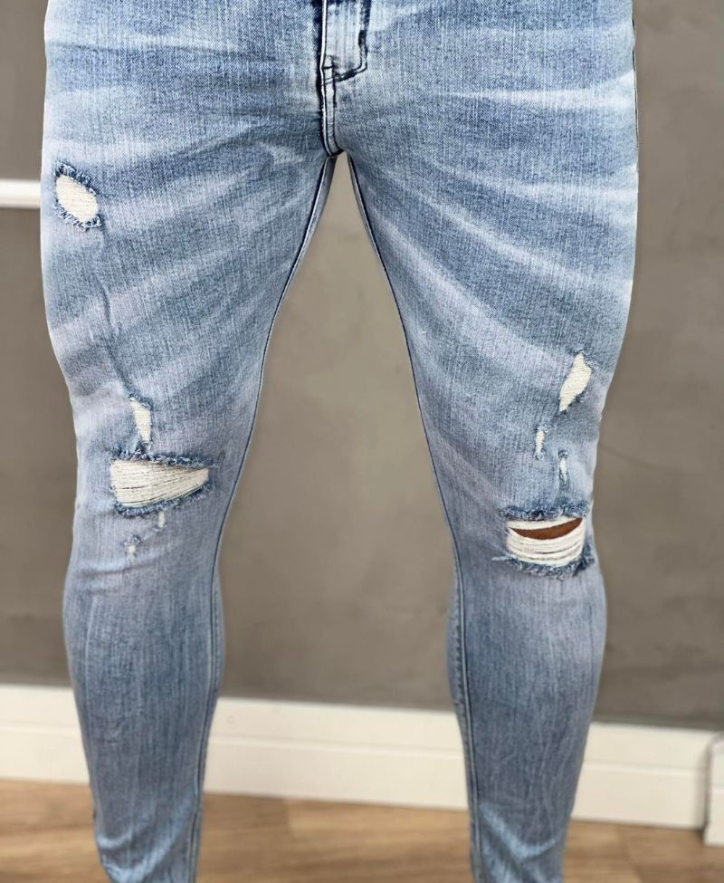 Calça Jeans Claro Mesclado Masculina Skinny Destroyd - Jay Jones