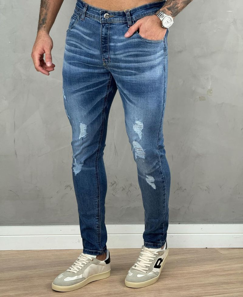 Calça Jeans Escuro Masculina Destroyed - City Denim