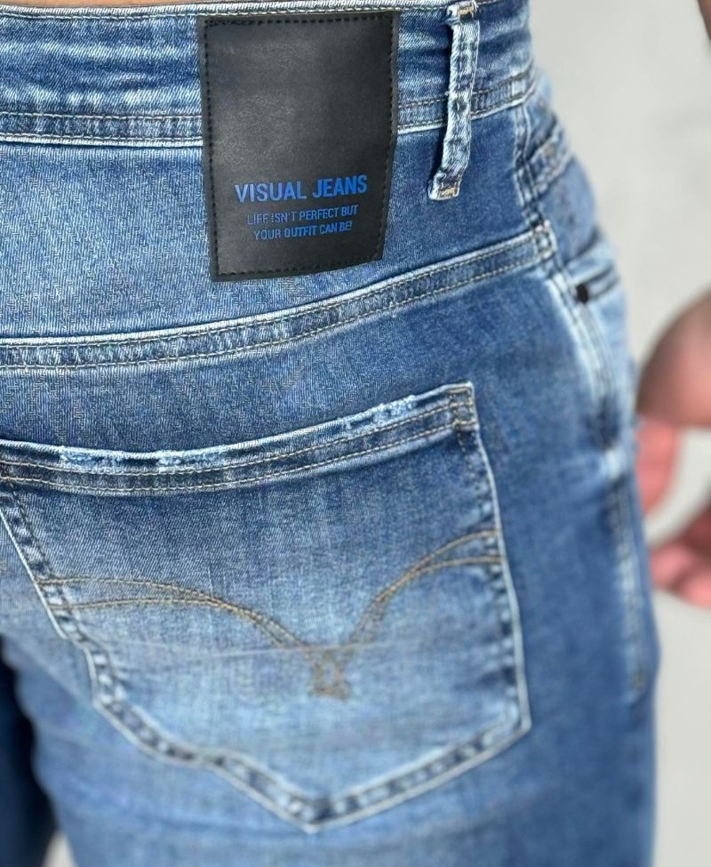 Calça Jeans Médio Masculina Skinny Com Rasgo  - Visual Jeans