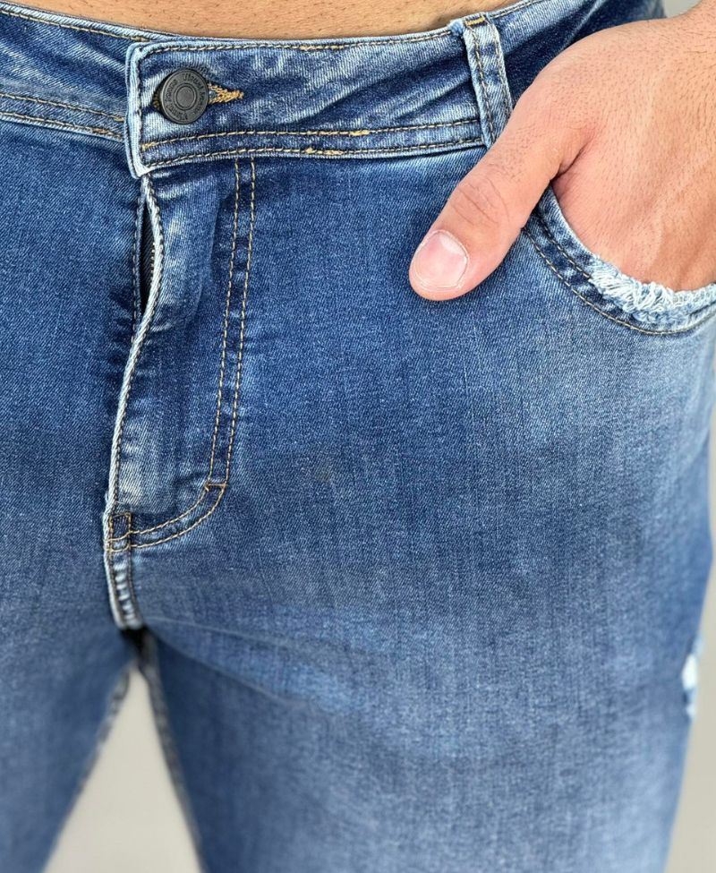 Calça Jeans Médio Masculina Skinny Com Rasgo  - Visual Jeans