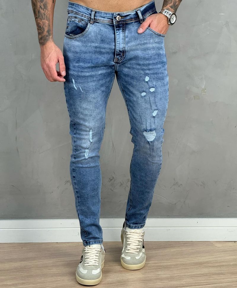 Calça Jeans Medio Masculina Skinny Rip - City Denim