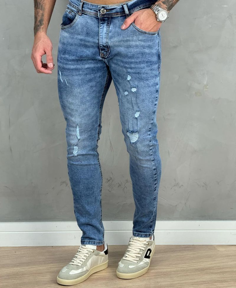 Calça Jeans Medio Masculina Skinny Rip - City Denim