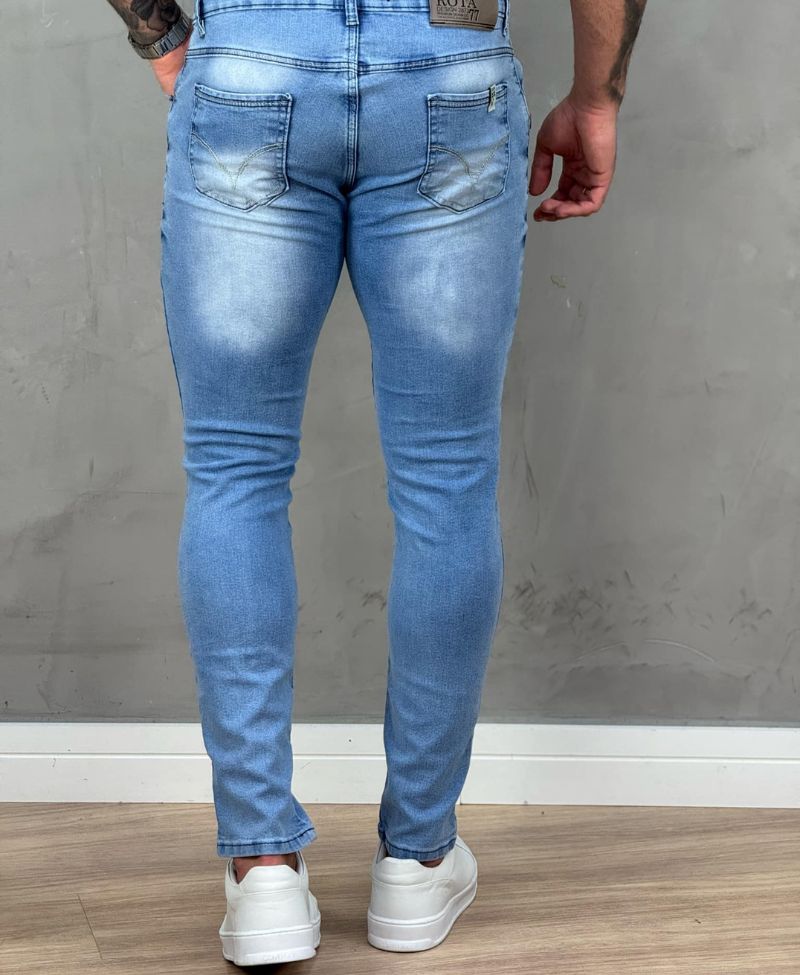 Calça Jeans Médio Mescla Masculina Super Skinny - Rota 77