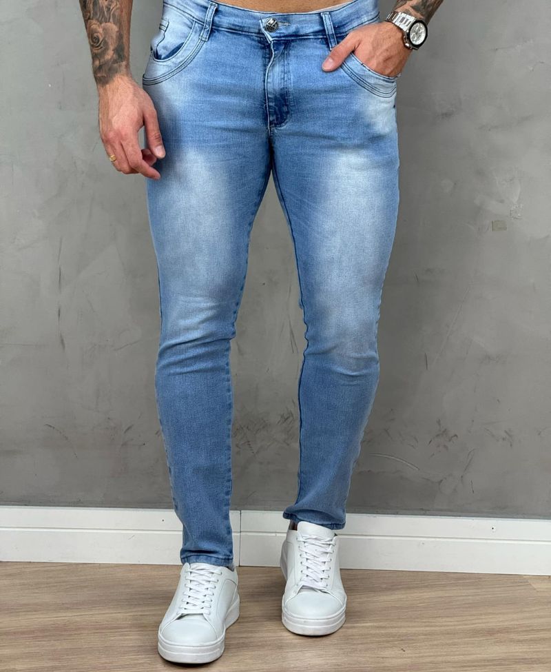 Calça Jeans Médio Mescla Masculina Super Skinny - Rota 77