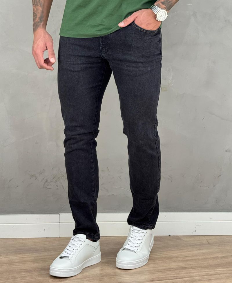 Calça Jeans Preta Mescla Masculina Lisa Slim - Keep Work