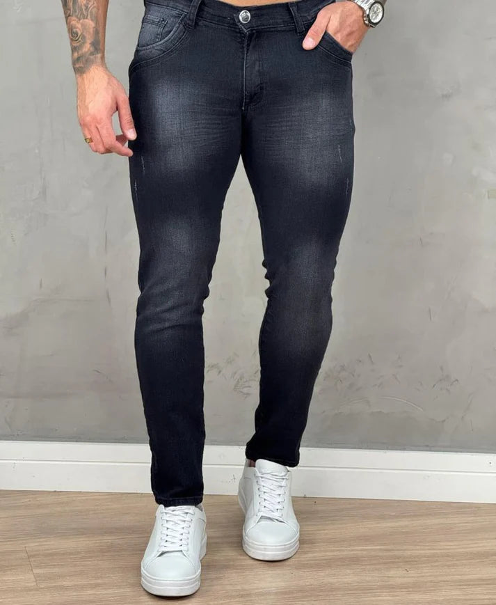 Kit 2 Calças Jeans Estonado e Preto Mescla  Masculino Skinny - Rota 77