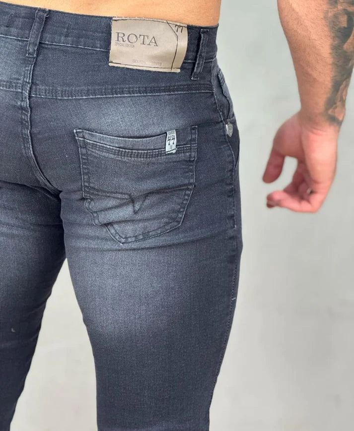 Kit 2 Calças Jeans Estonado e Preto Mescla  Masculino Skinny - Rota 77