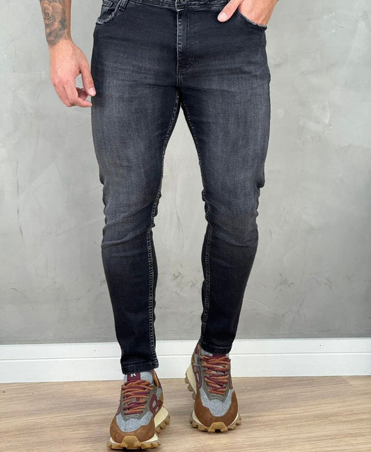 Calça Jeans Preto Estonado Masculina Skinny Lisa  - Visual Jeans