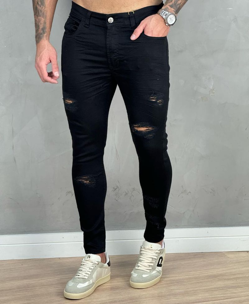 Calça Preta Masculina Destroyed - City Denim