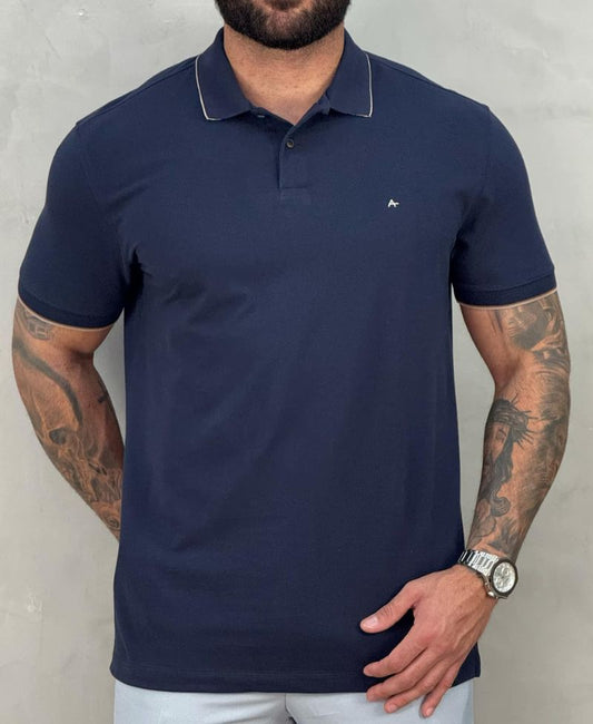 Camisa Polo Azul Escuro Masculina Frisos Inetrno - Aramis
