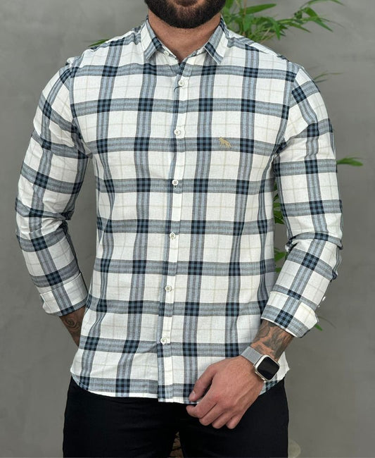 Camisa Casual Branca Xadrez Masculina ML - Acostamento