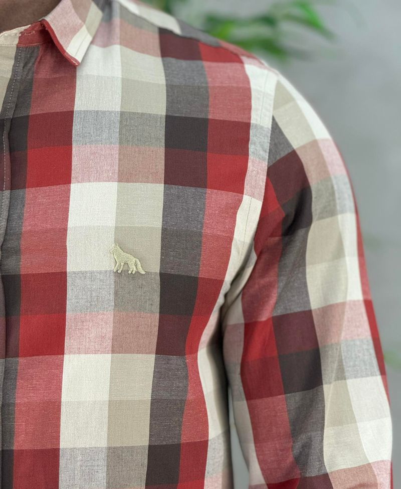 Camisa Casual Caqui Xadrez Masculina ML - Acostamento