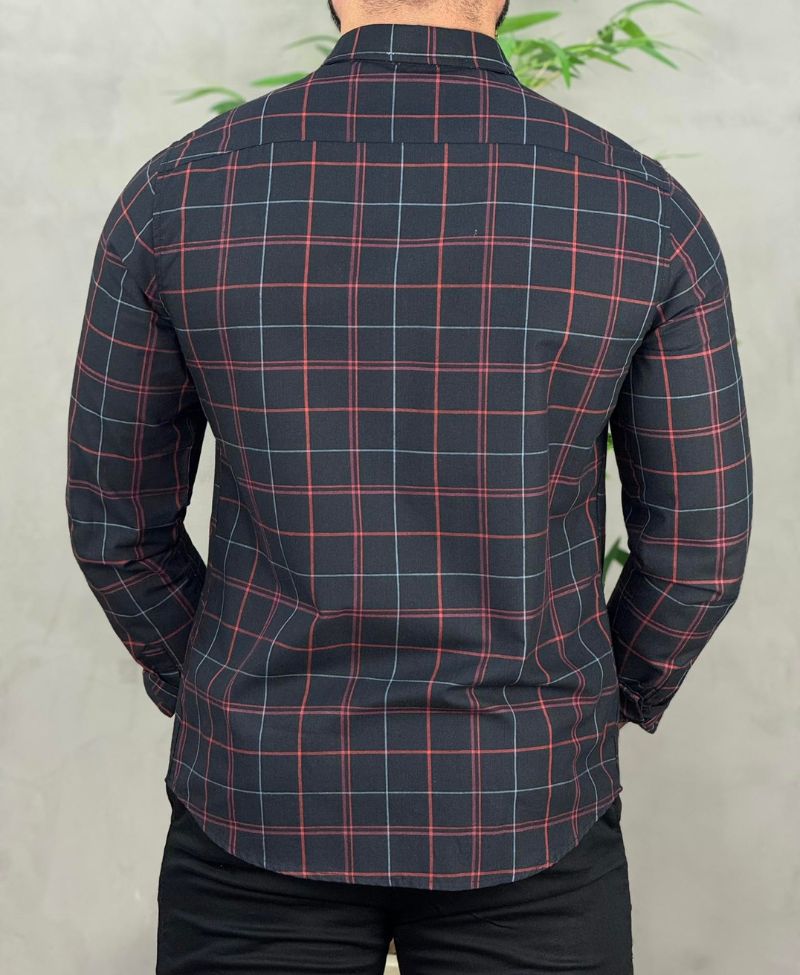 Camisa Casual Preta Xadrez Masculina ML - Acostamento