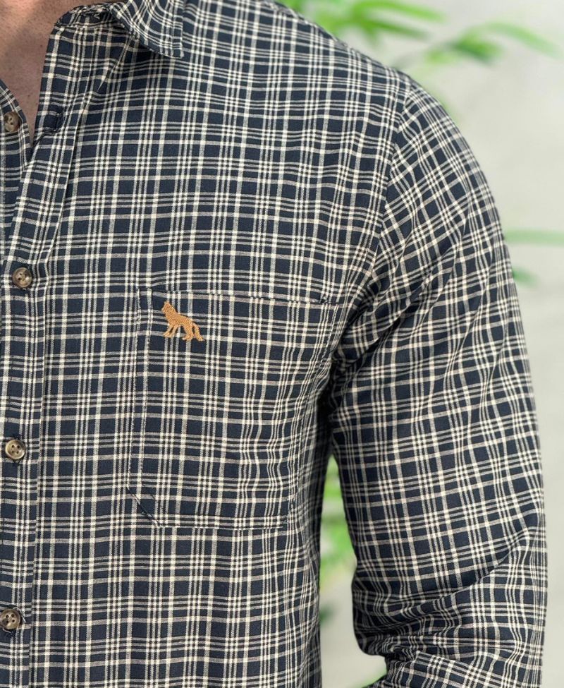 Camisa Casual Preta Xadrez Masculina Quadriculada - Acostamento