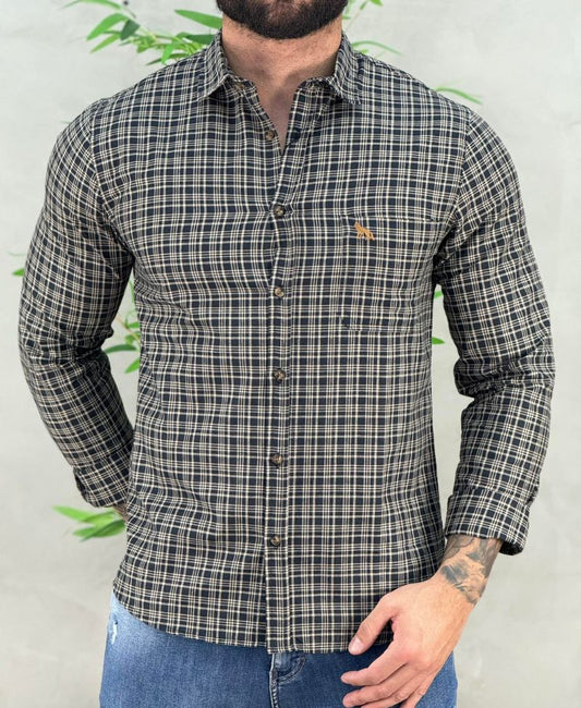 Camisa Casual Preta Xadrez Masculina Quadriculada - Acostamento