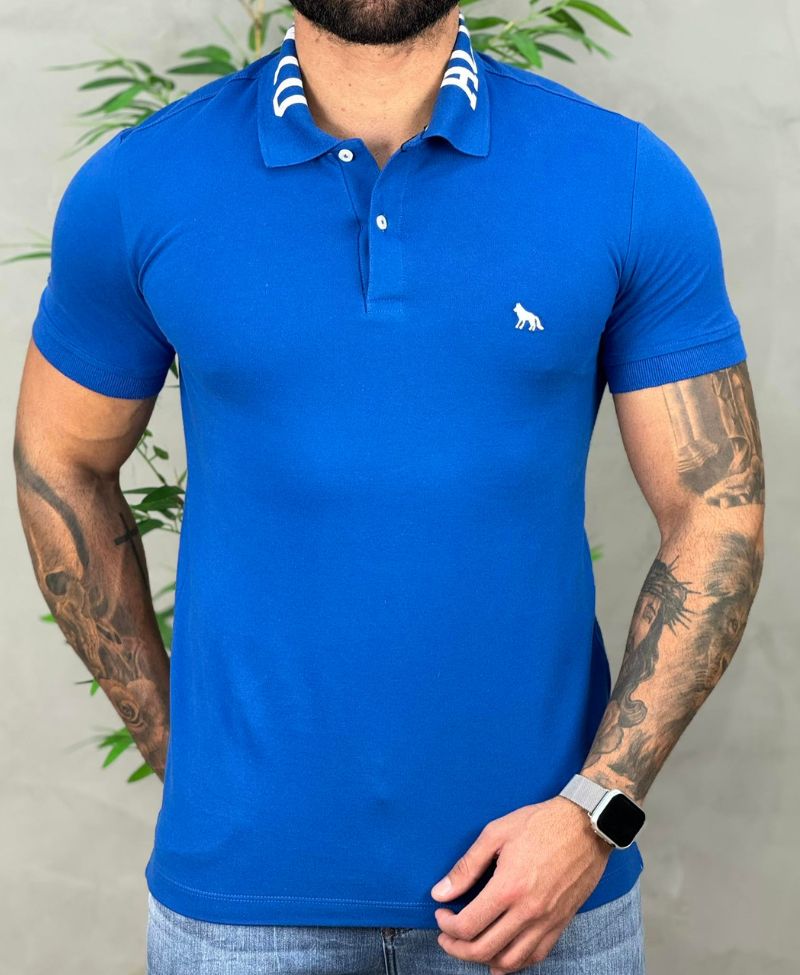 Camisa Polo Azul Bic Masculina Written Collar - Acostamento