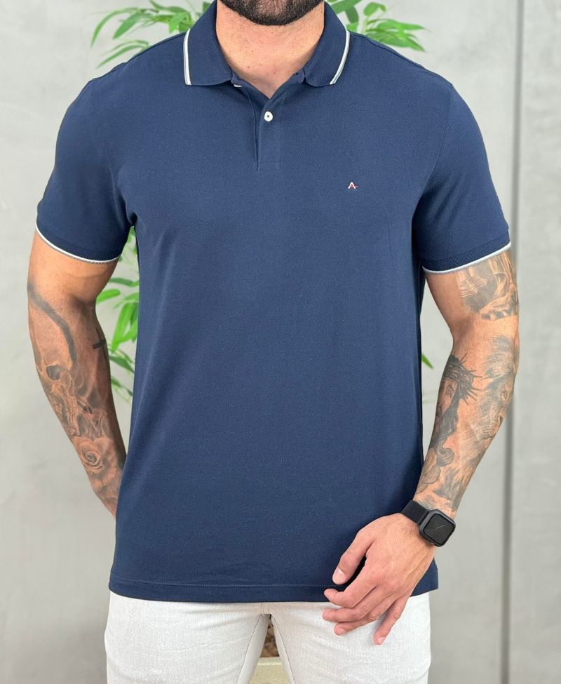 Camisa Polo Azul Marinho Masculina With Trims - Aramis