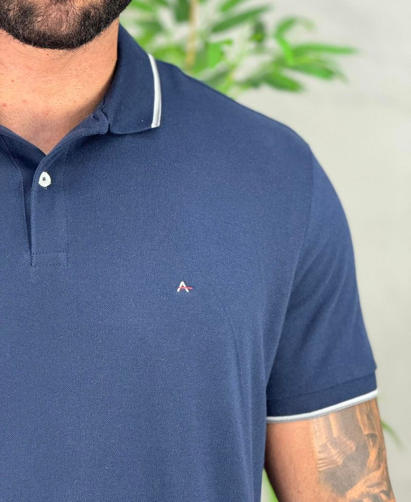 Camisa Polo Azul Marinho Masculina With Trims - Aramis