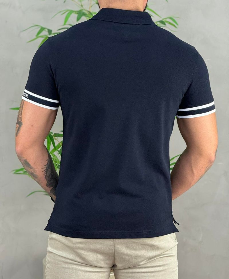 Camisa Polo Azul Marinho Masculina Básica Logo Punho - Tommy Hilfiger