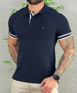 Camisa Polo Azul Marinho Masculina Básica Logo Punho - Tommy Hilfiger