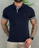 Camisa Polo Azul Marinho Masculina Básica Logo Punho - Tommy Hilfiger