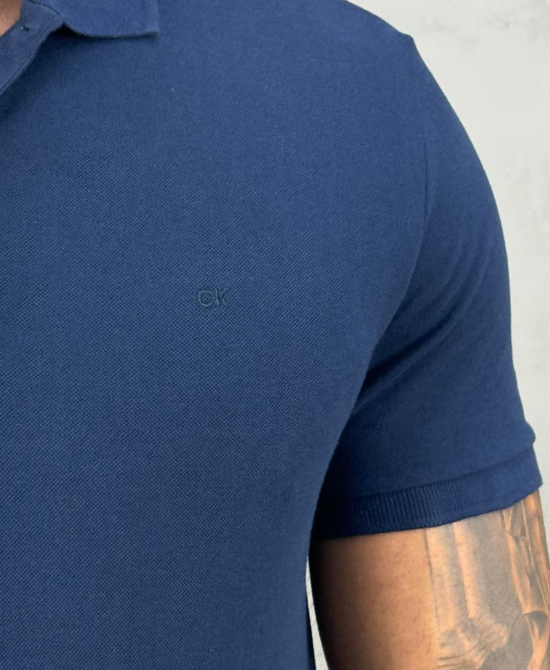 Camisa Polo Azul Marinho Masculina Regular Sem Friso - Calvin Klein