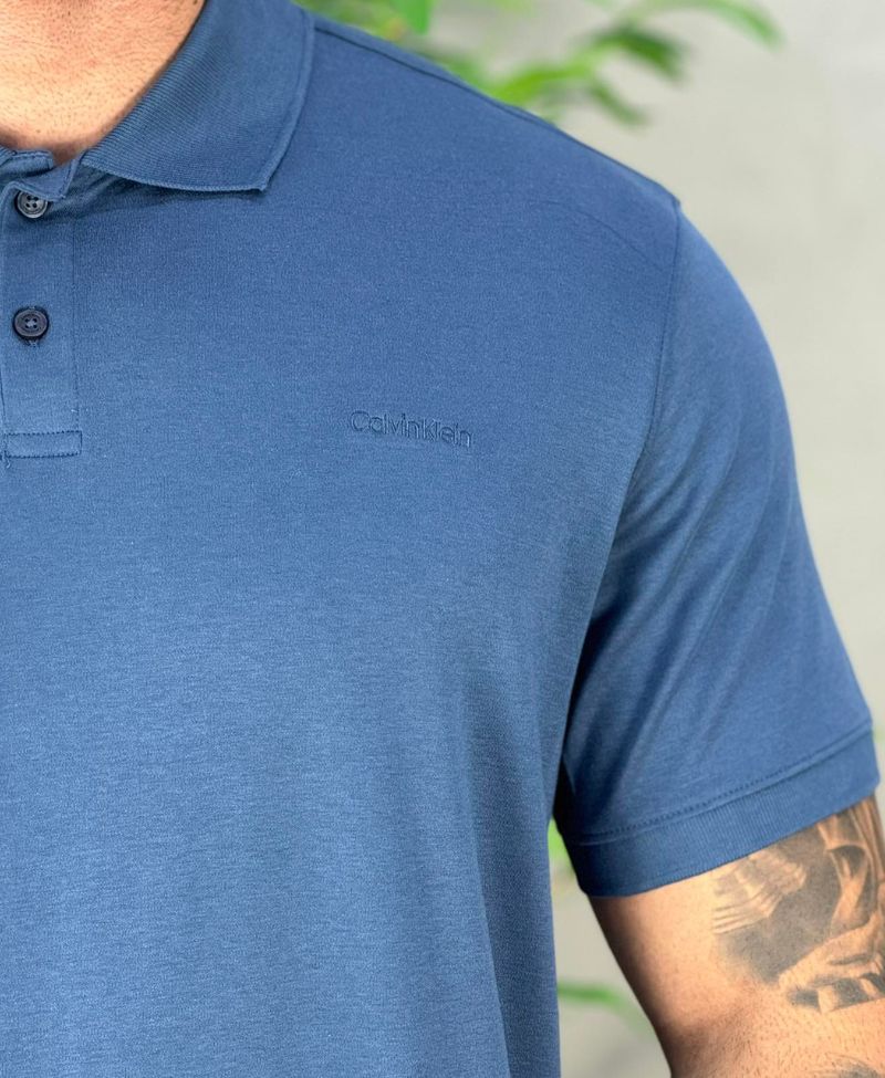 Camisa Polo Azul Petróleo Mesclado Masculina Liquid Touch - Calvin Klein