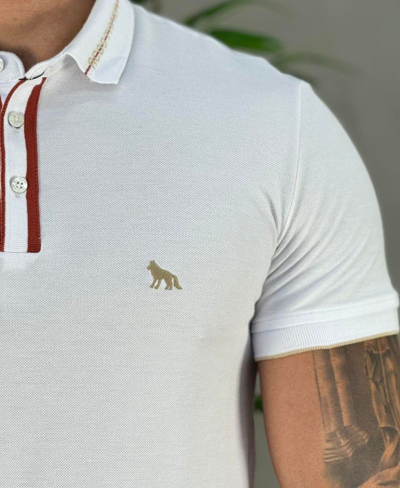 Camisa Polo Branca Masculina Gola Escrita - Acostamento