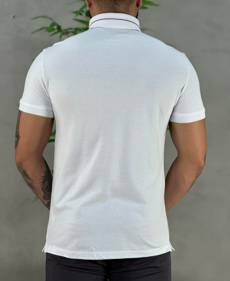 Camisa Polo Branca Masculina Gola Escrita - Acostamento