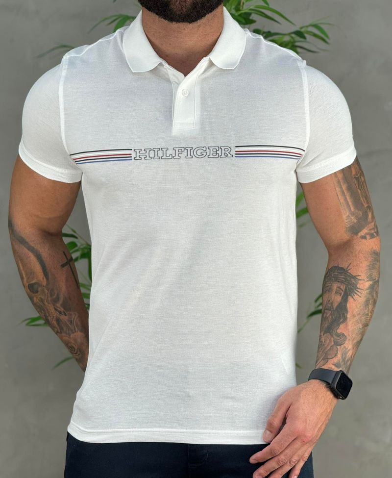 Camisa Polo Branca Masculina Monotype - Tommy Hilfiger