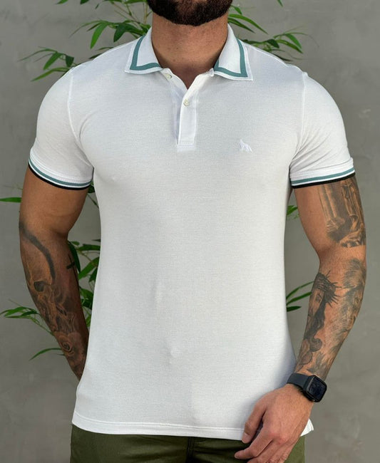 Camisa Polo Branco Masculina Line Collar - Acostamento