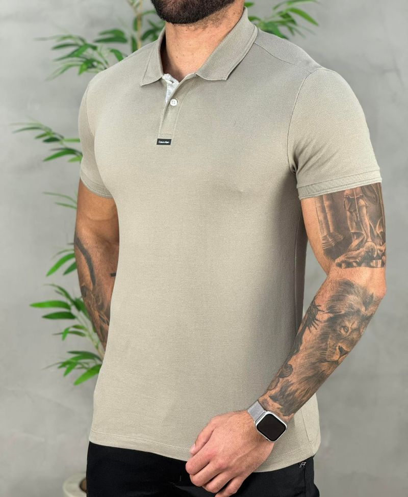 Camisa  Polo Caqui Claro Masculina Premium - Calvin Klein