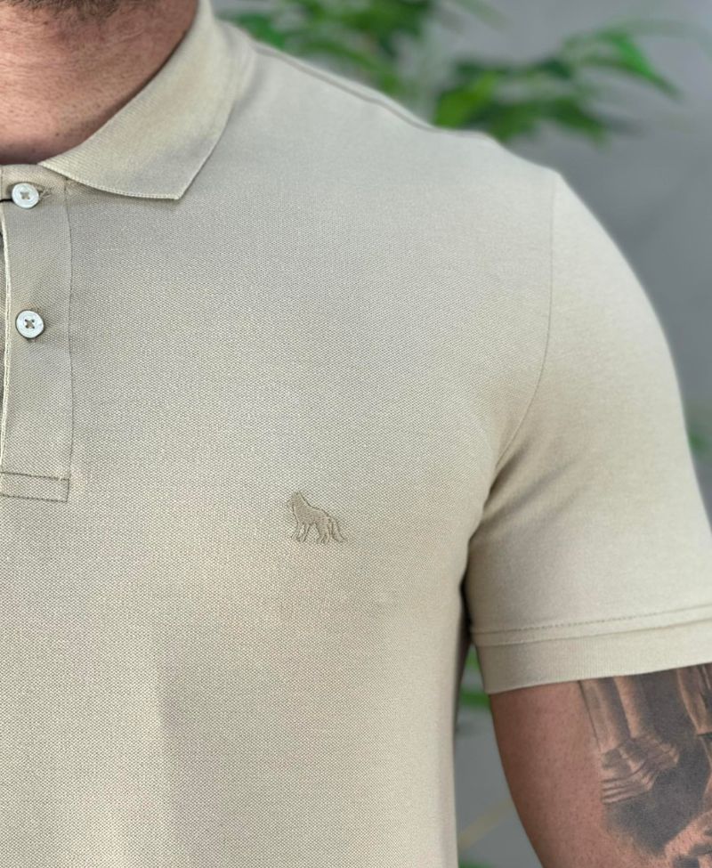 Camisa Polo Caqui Masculina Logo Wolf - Acostamento