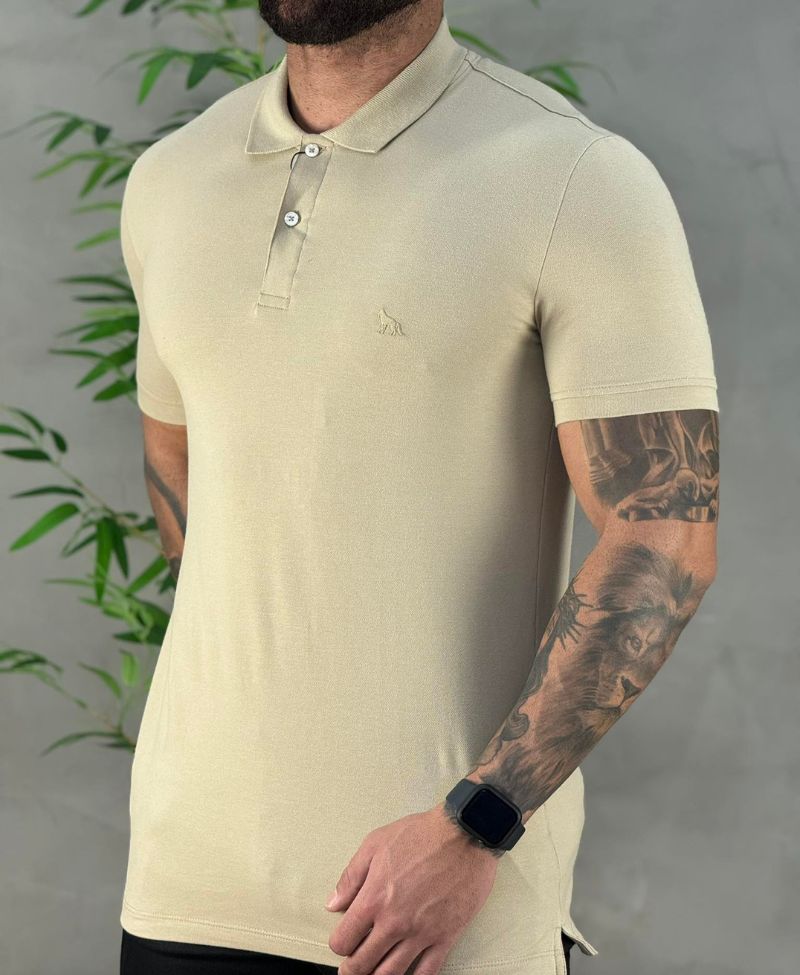Camisa Polo Caqui Masculina Logo Wolf - Acostamento