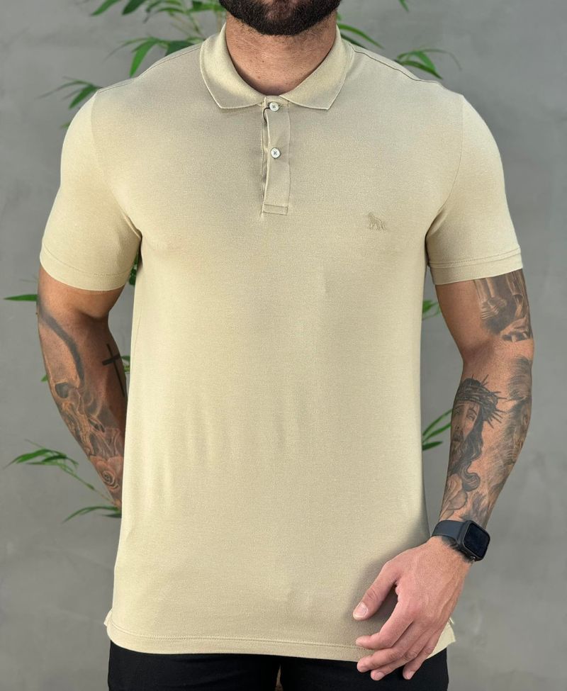 Camisa Polo Caqui Masculina Logo Wolf - Acostamento