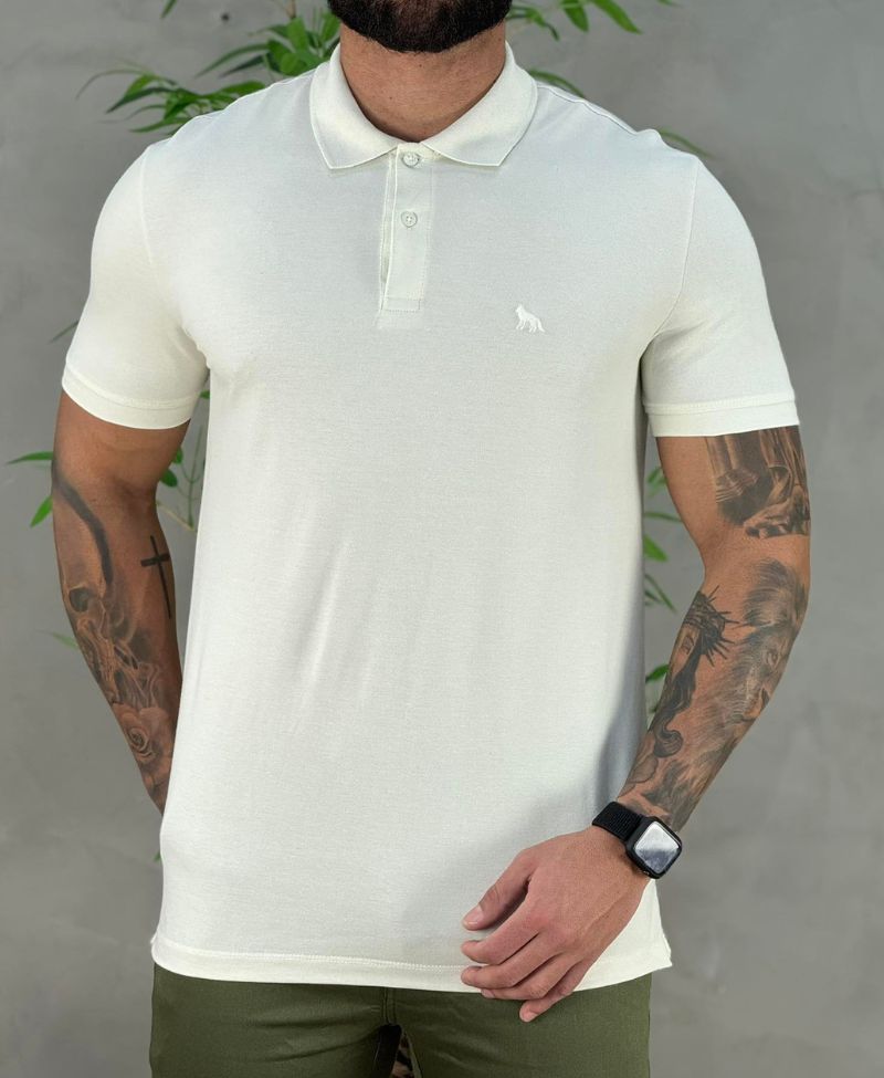 Camisa Polo Off White Masculina Logo Wolf - Acostamento