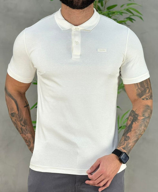 Camisa Polo Off White Masculina Smooth - Calvin Klein