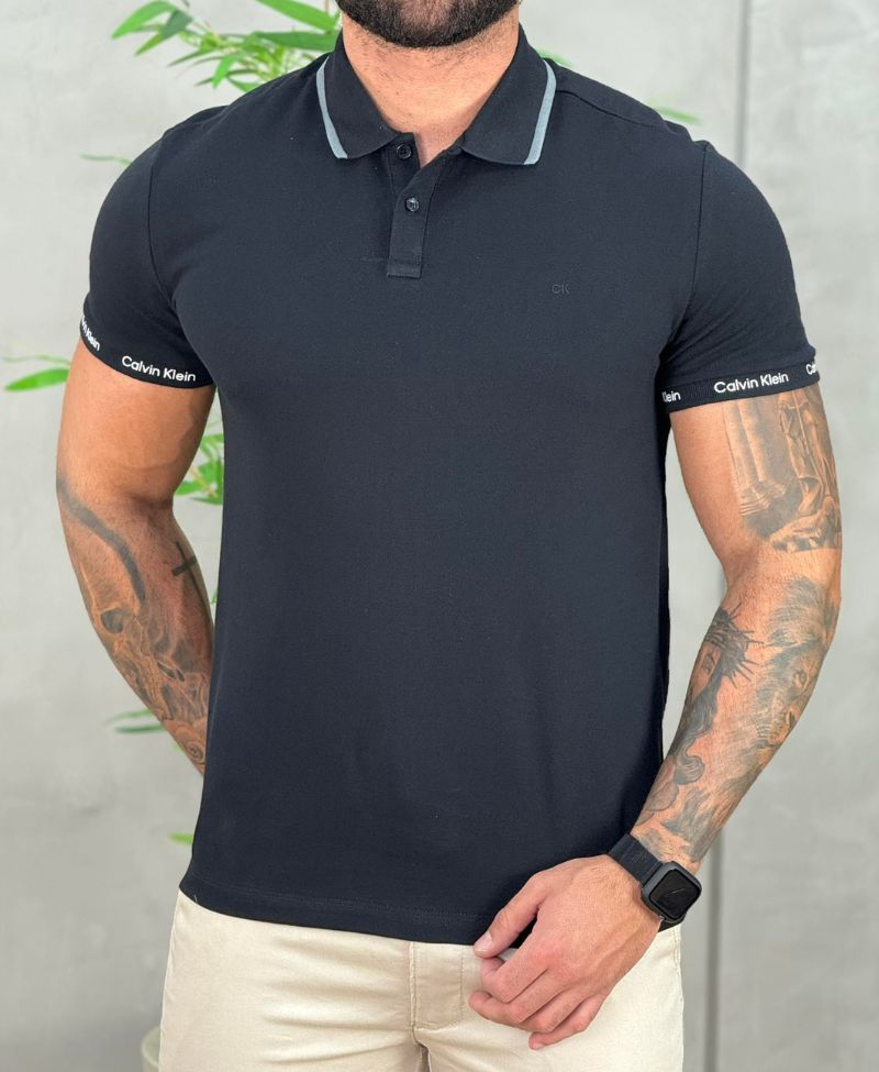 Camisa Polo Preta Masculina Logo Handle - Calvin Klein