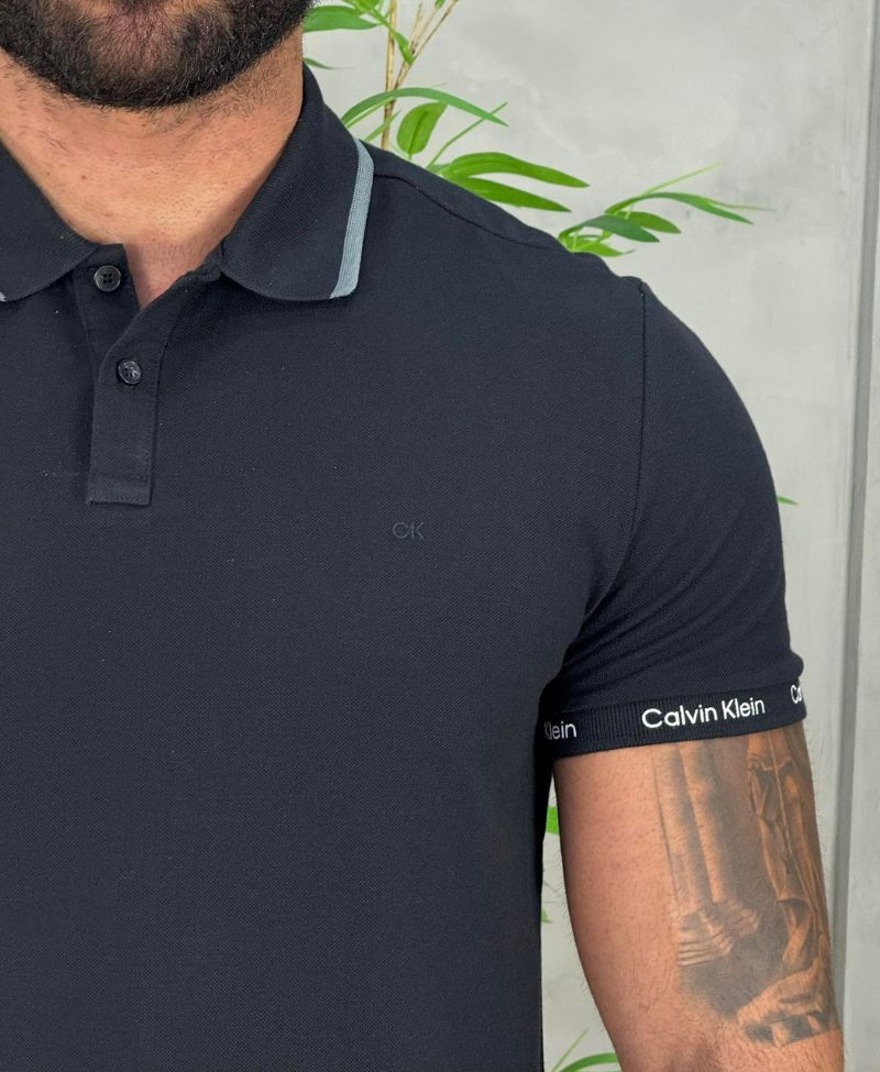 Camisa Polo Preta Masculina Logo Handle - Calvin Klein