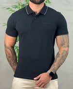 Camisa Polo Preta Masculina Com Friso - Calvin Klein