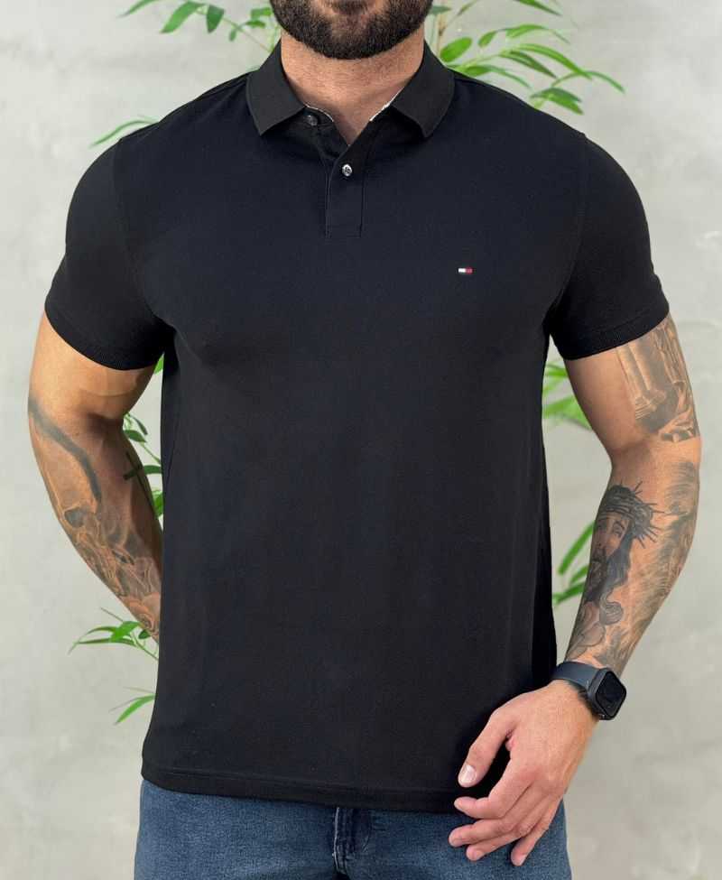 Camisa Polo Preta Masculina Piquet Regular Fit - Tommy Hilfiger