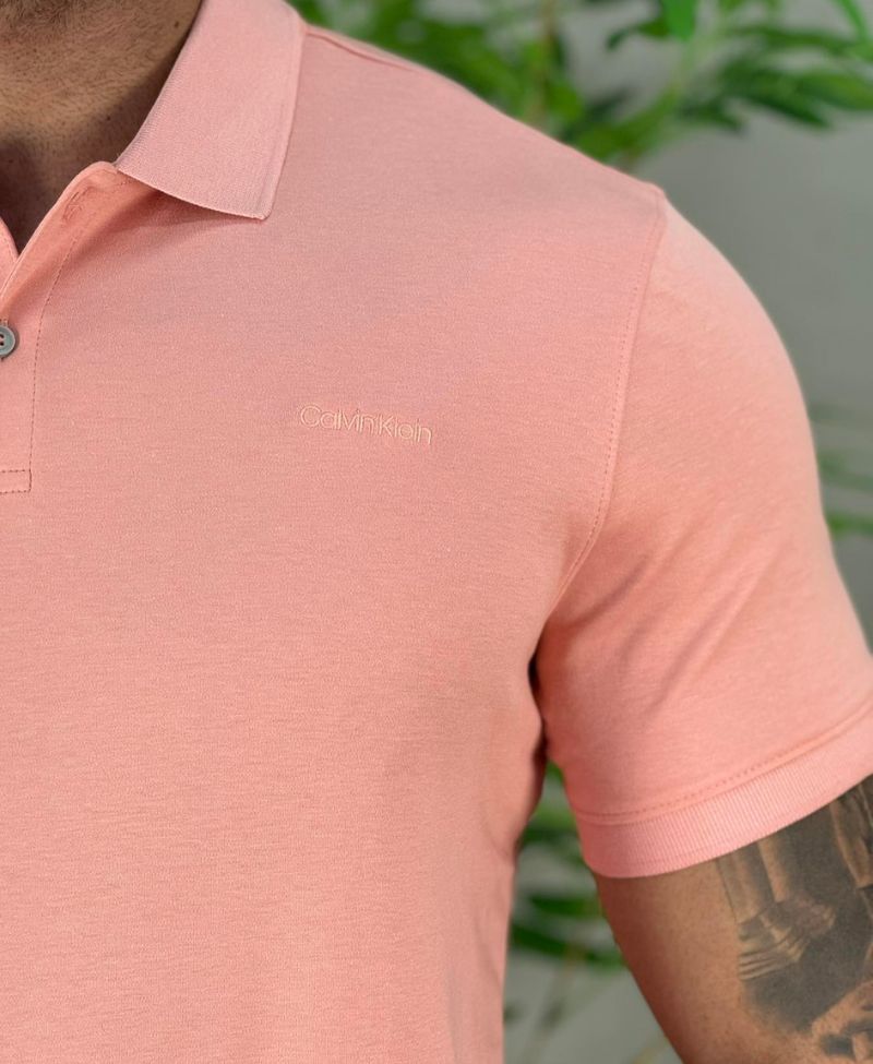 Camisa Polo Rosa Claro Mesclado Masculina Liquid Touch - Calvin Klein