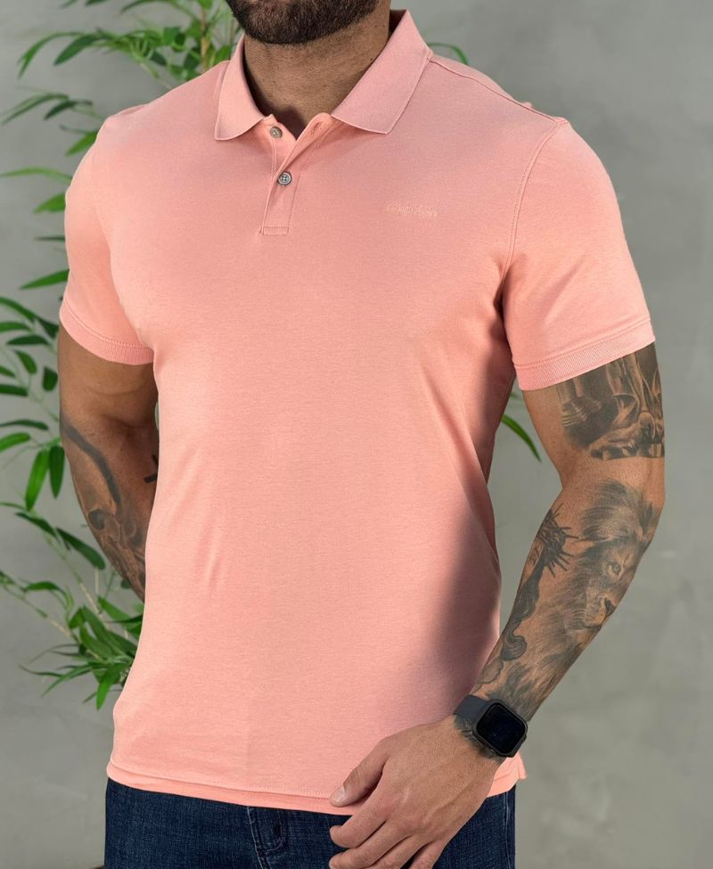 Camisa Polo Rosa Claro Mesclado Masculina Liquid Touch - Calvin Klein